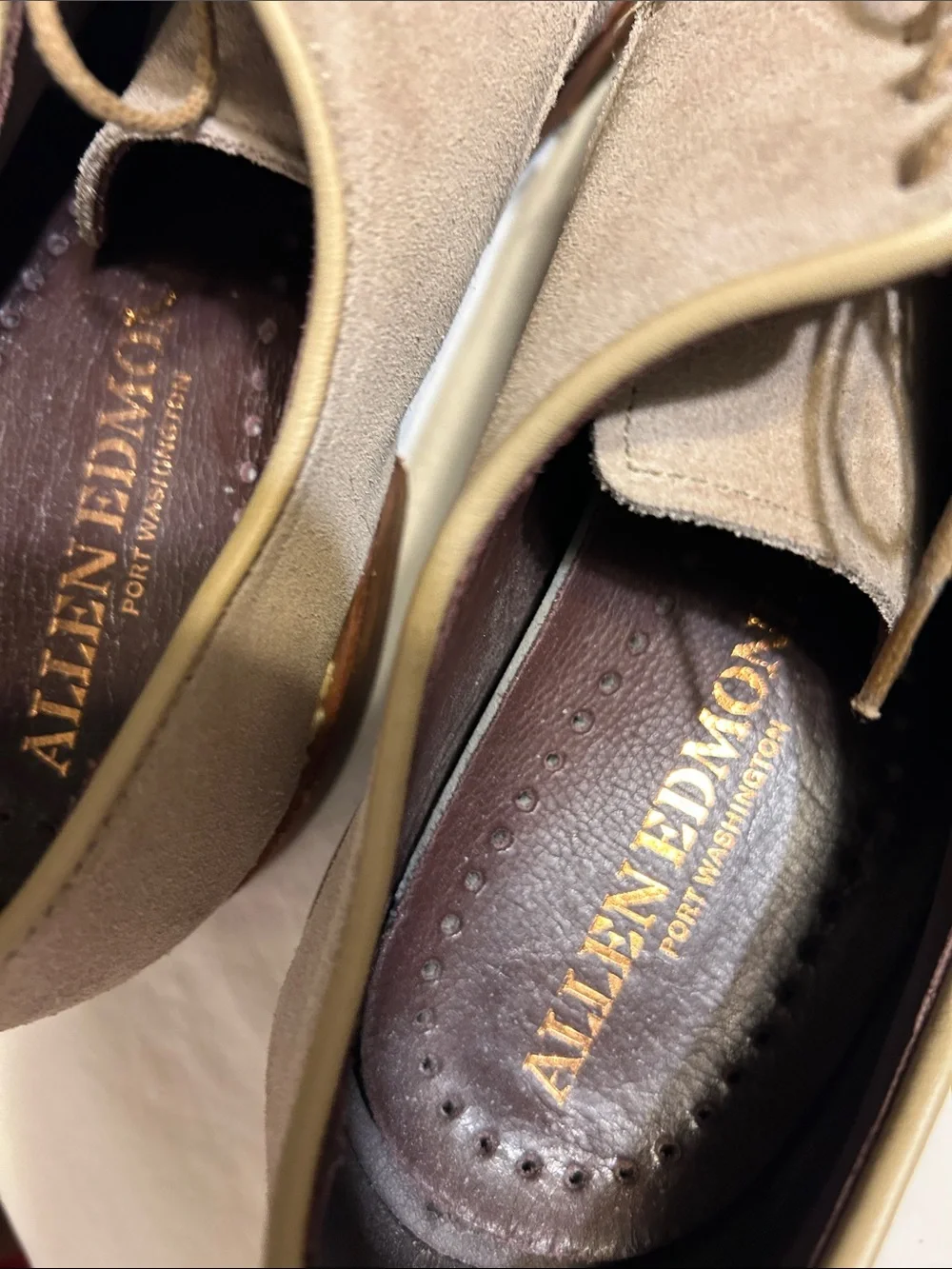 Allen Edmonds Taupe Suede Derby Shoes